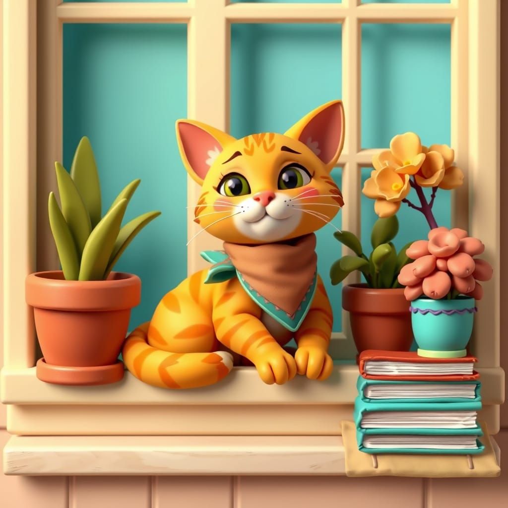 Cute Orange Cat Lounging in 3D Clay Style