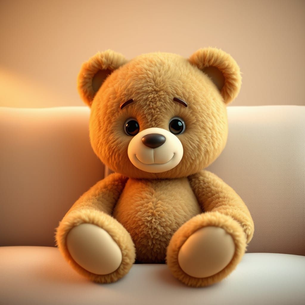 Golden Brown Teddy Bear in Whimsical 3D Style