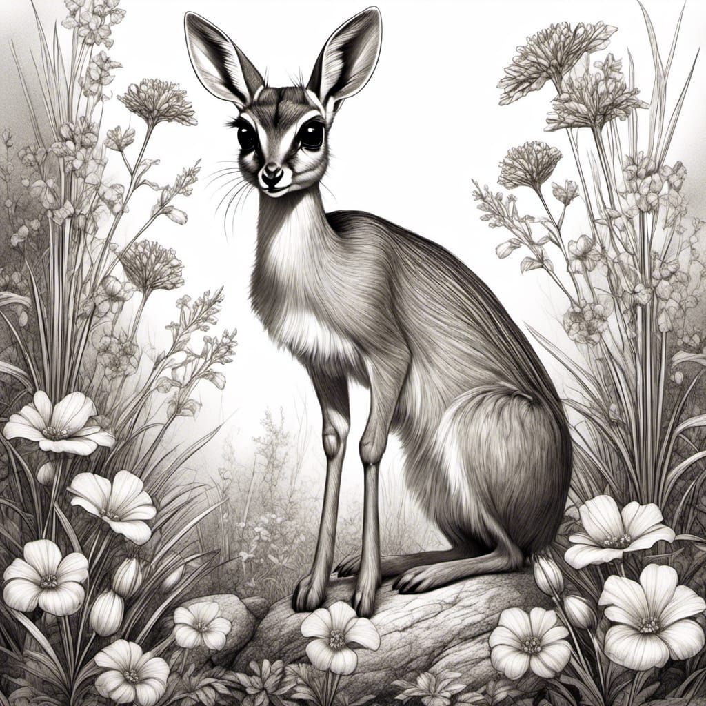 Detailed Sketch of a Dik-Dik in Dark Fantasy Style