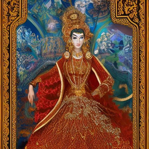 Turkish Goddess of Elegance in Amber and Gold