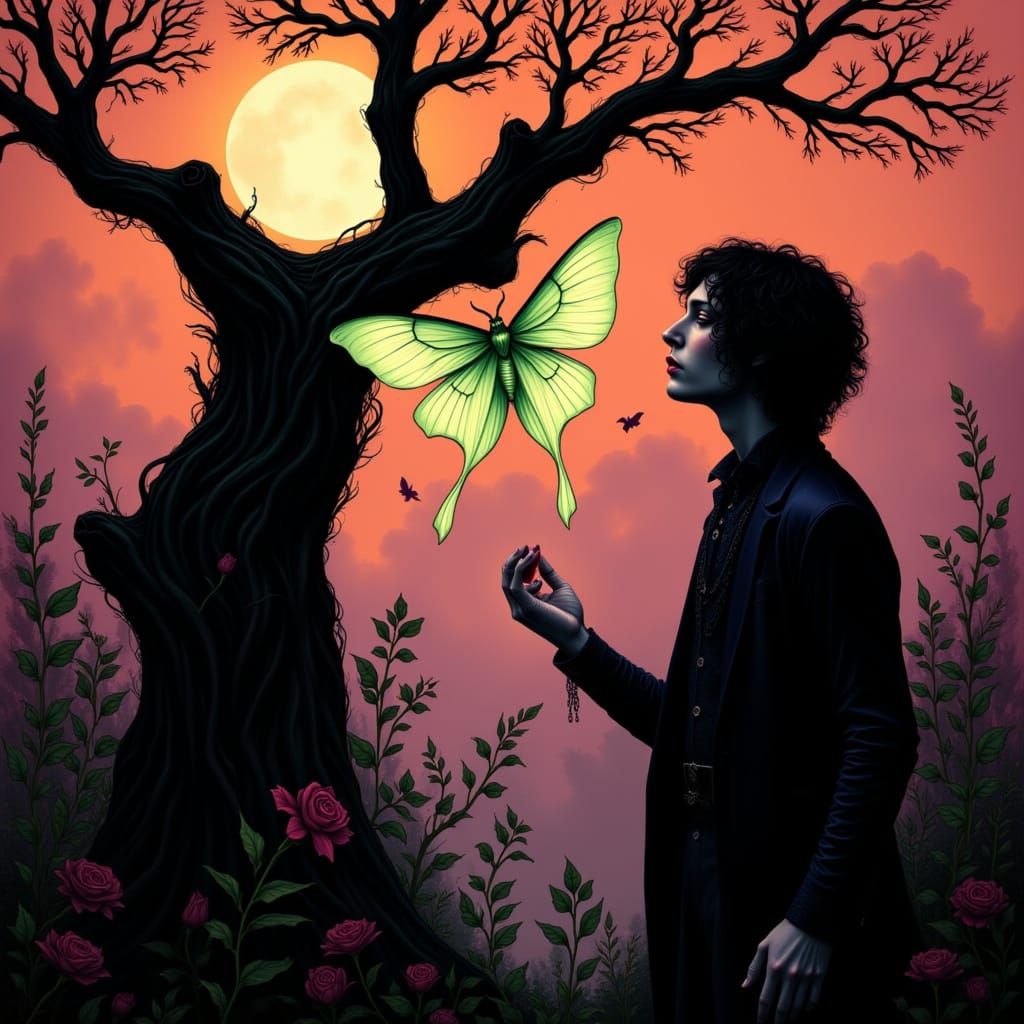 Mystical Luna Moth in Whimsical Dreamlike Style