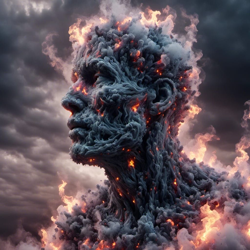 Elemental Fire and Ice Man in Dark Skies