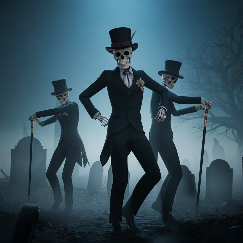 Dancing Skeletons in Suits: 3D Anime Art