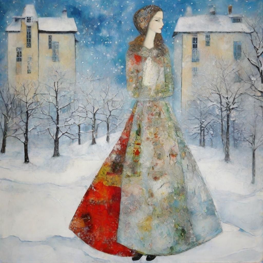 Surreal Collage of Girl in Snowy Landscape
