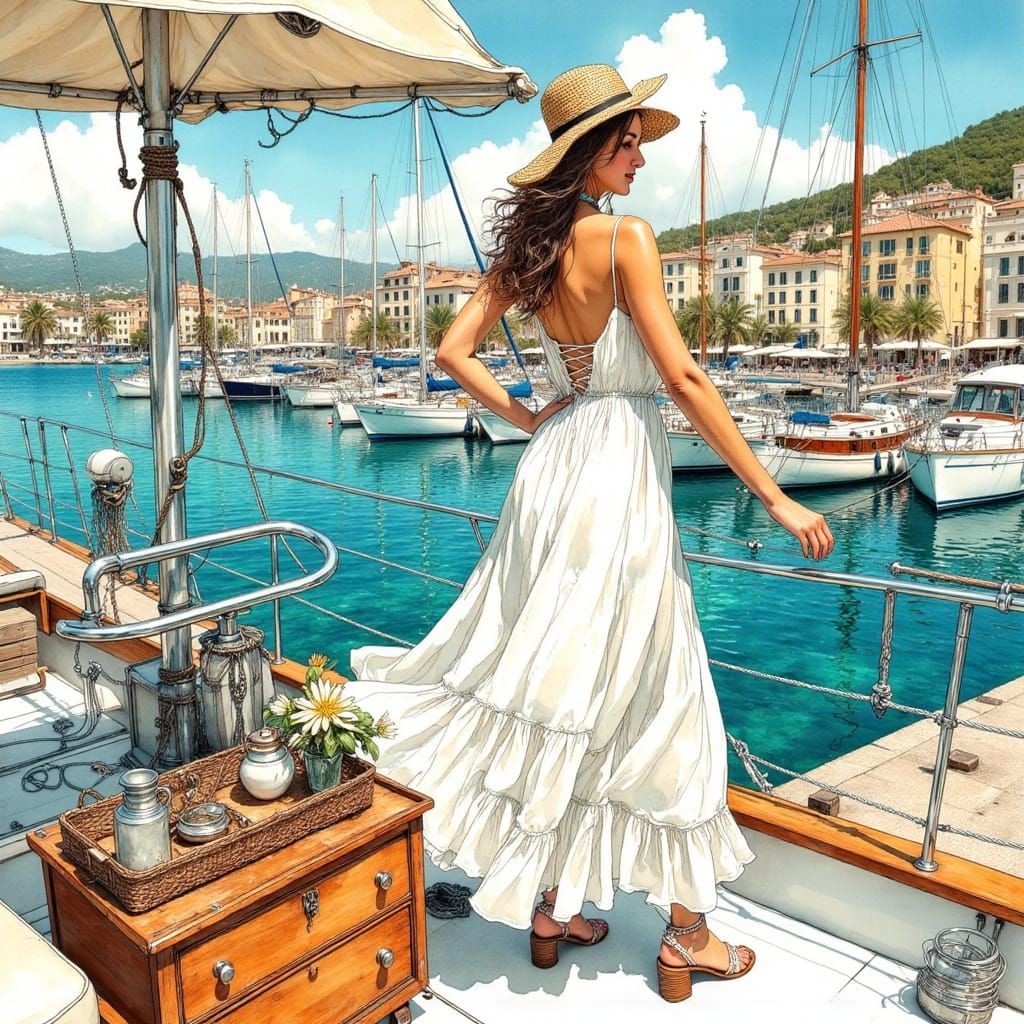 Palma de Mallorca Harbor View in Art Nouveau Style