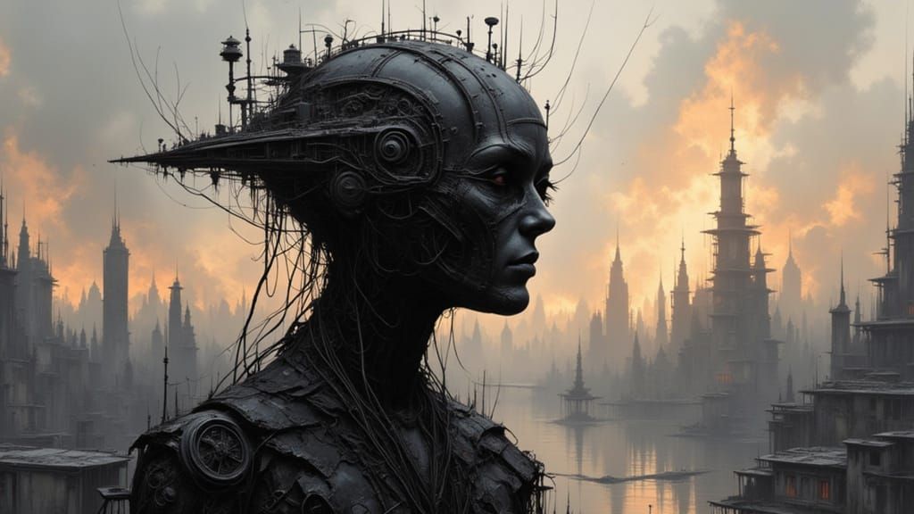 Unsettling Dystopian City Skyline Concept Art