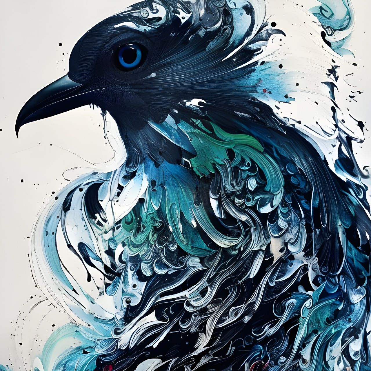 Crow and Dove Portrait in Fluid Gouache Style