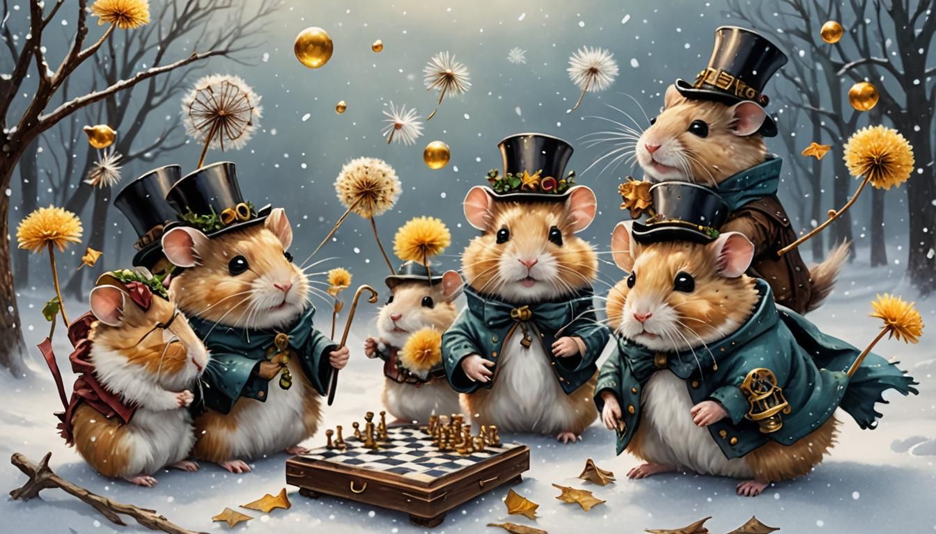 Steampunk Dandelion Creature and Christmas Hamsters