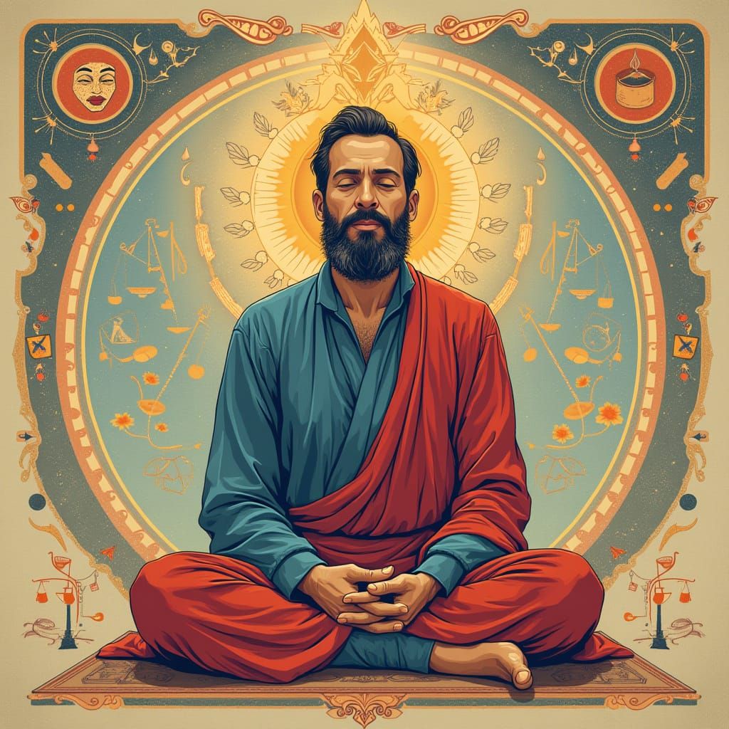 Meditating Philosopher in Dreamy Vector Art Style