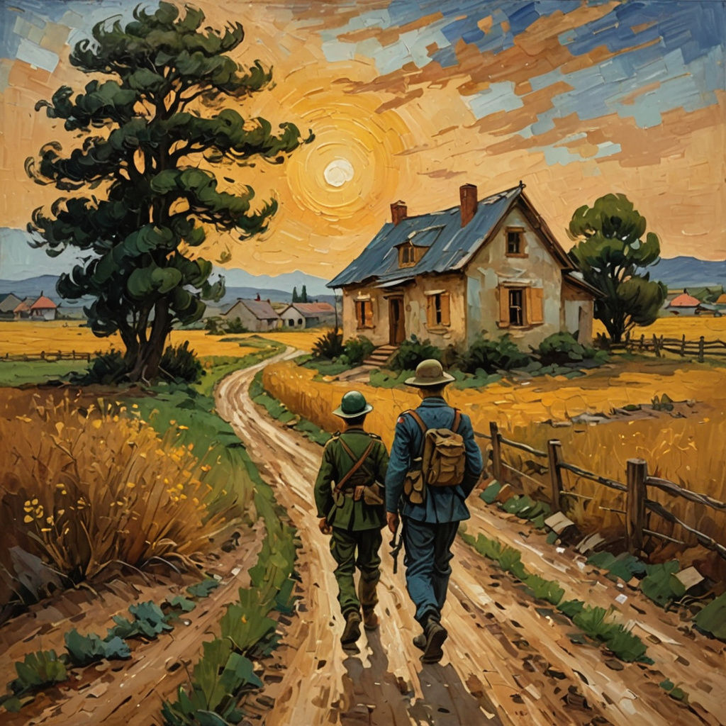 Impressionistic Oil Painting of Soldier Walking Home