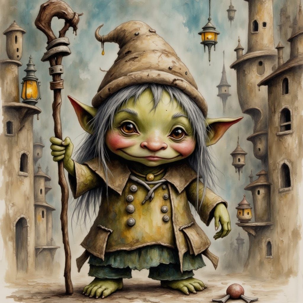 Charming Goblin Surrounded by Mysterious Labyrinth