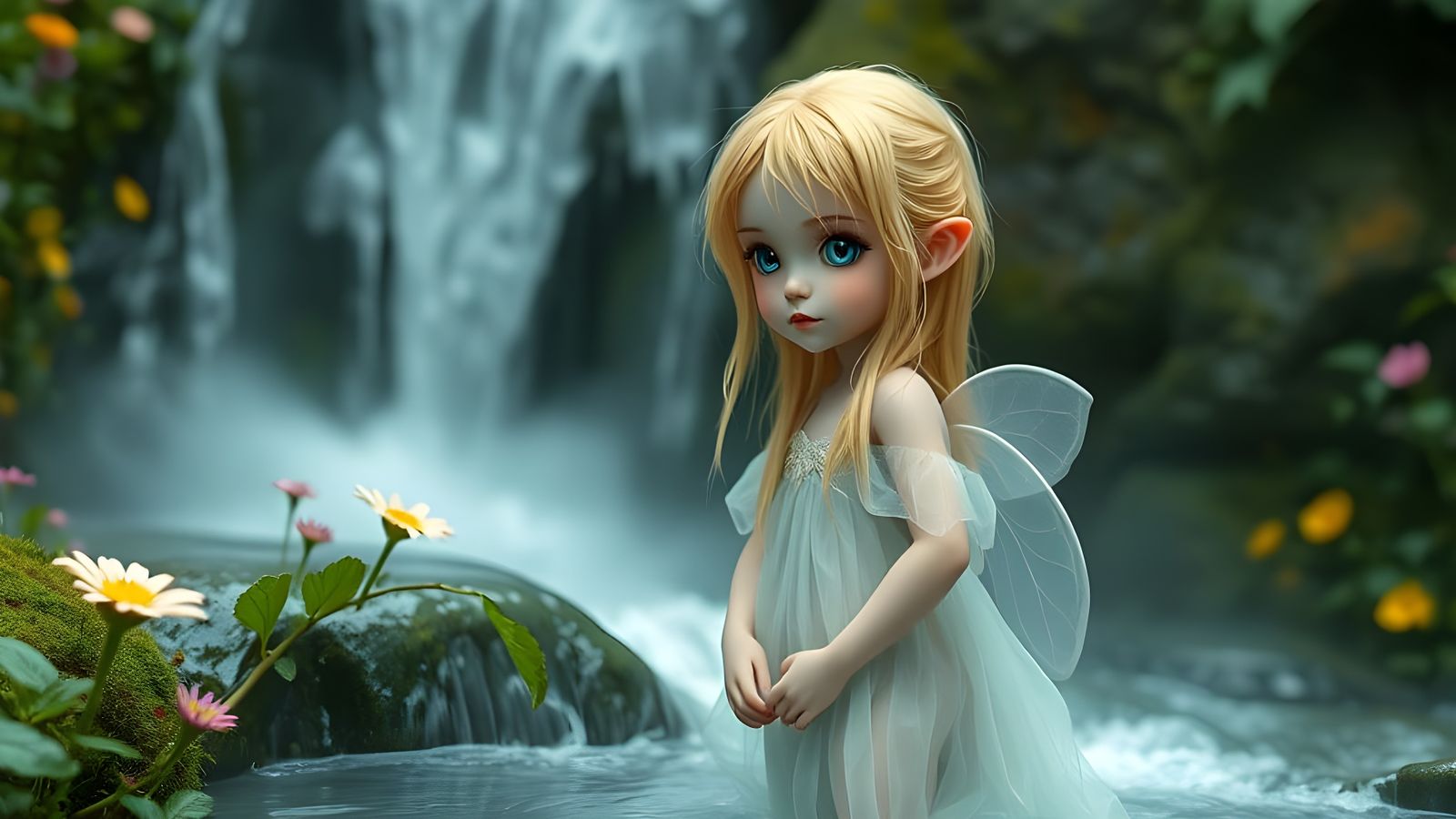 Enchanted Water Nymph in Misty Verdant Landscape
