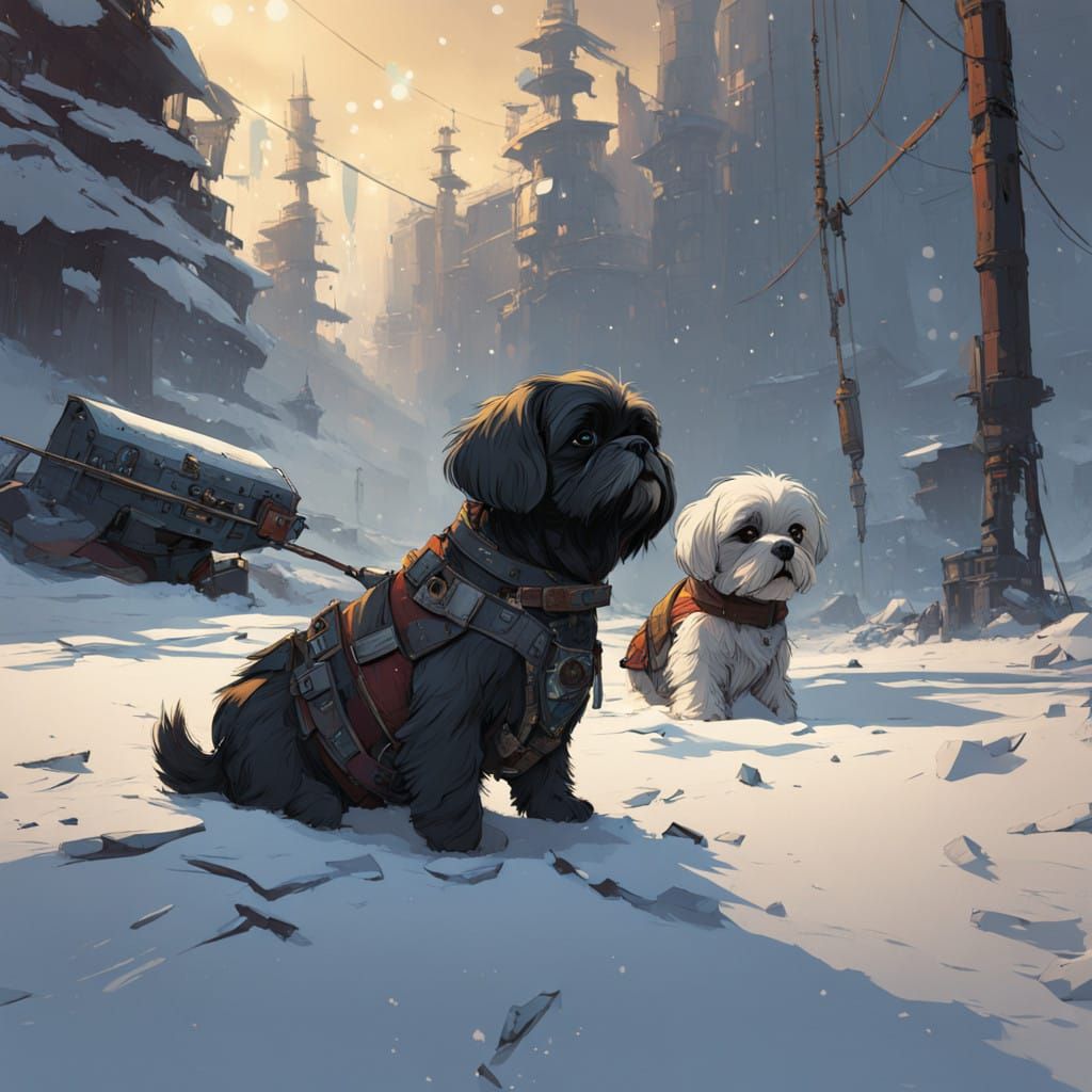 Whimsical Winter Wonderland with Adorable Shih Tzu Puppies