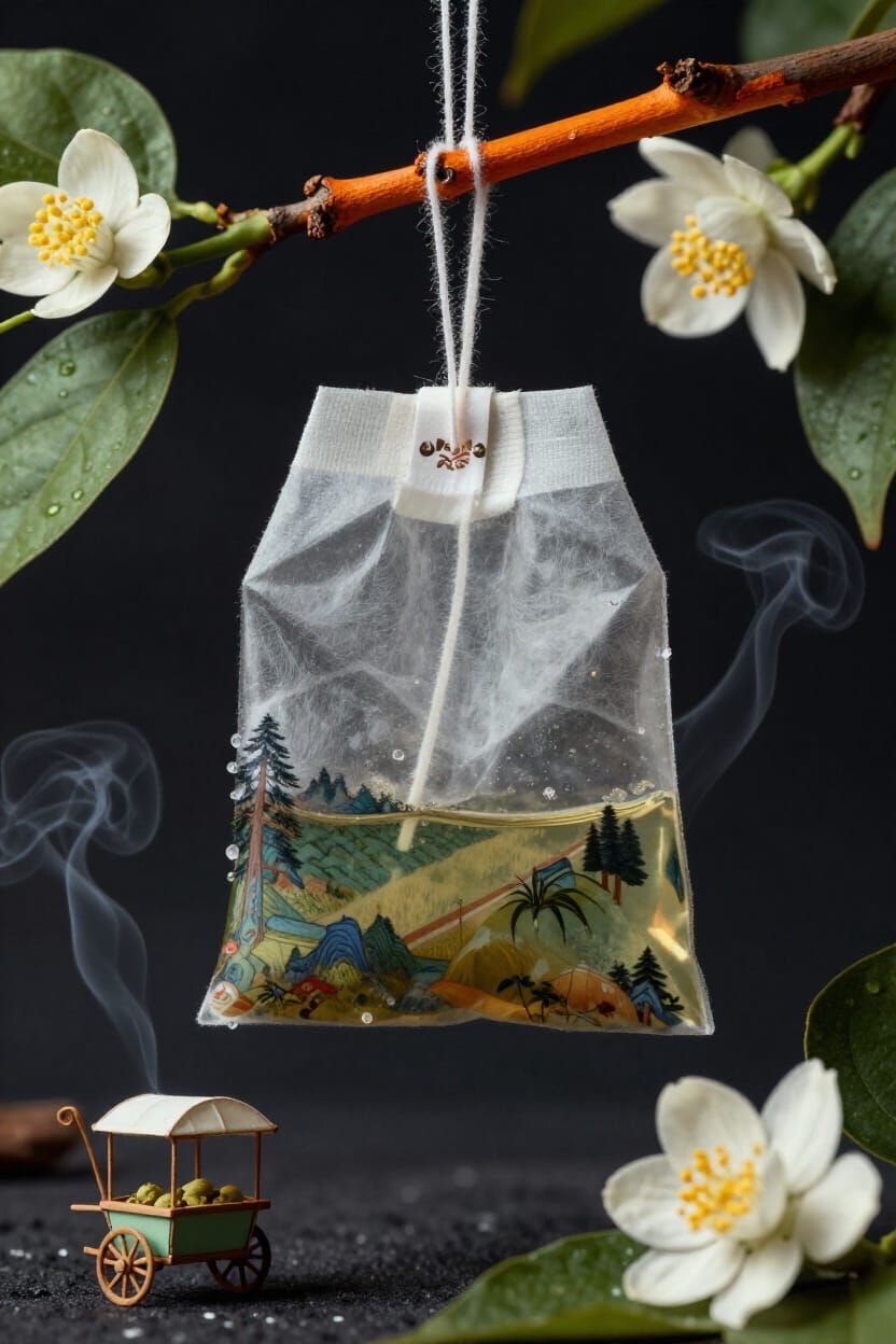 Surreal Teabag Landscape with Magritte & Varo Influence