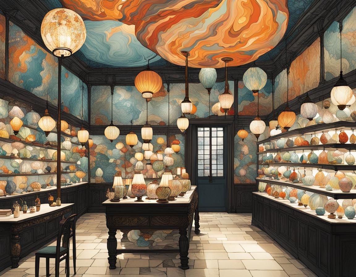 Magical Lamp Shop in Art Nouveau Style