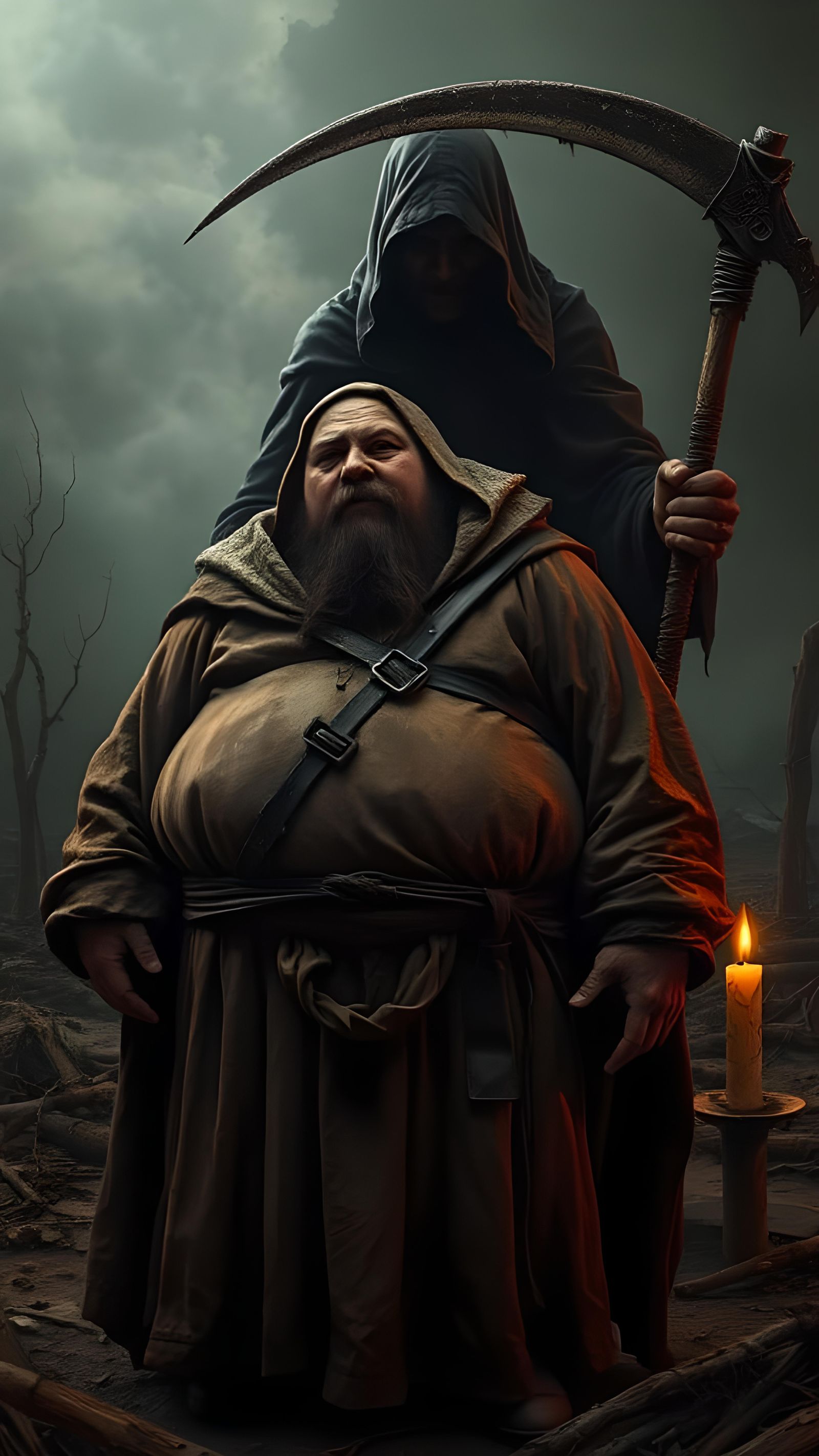 Fat Peasant with Grim Reaper