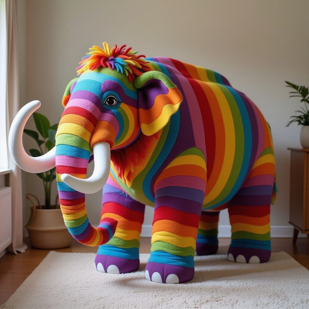 Rainbow Felt Mammoth: A Colorful AI Creation