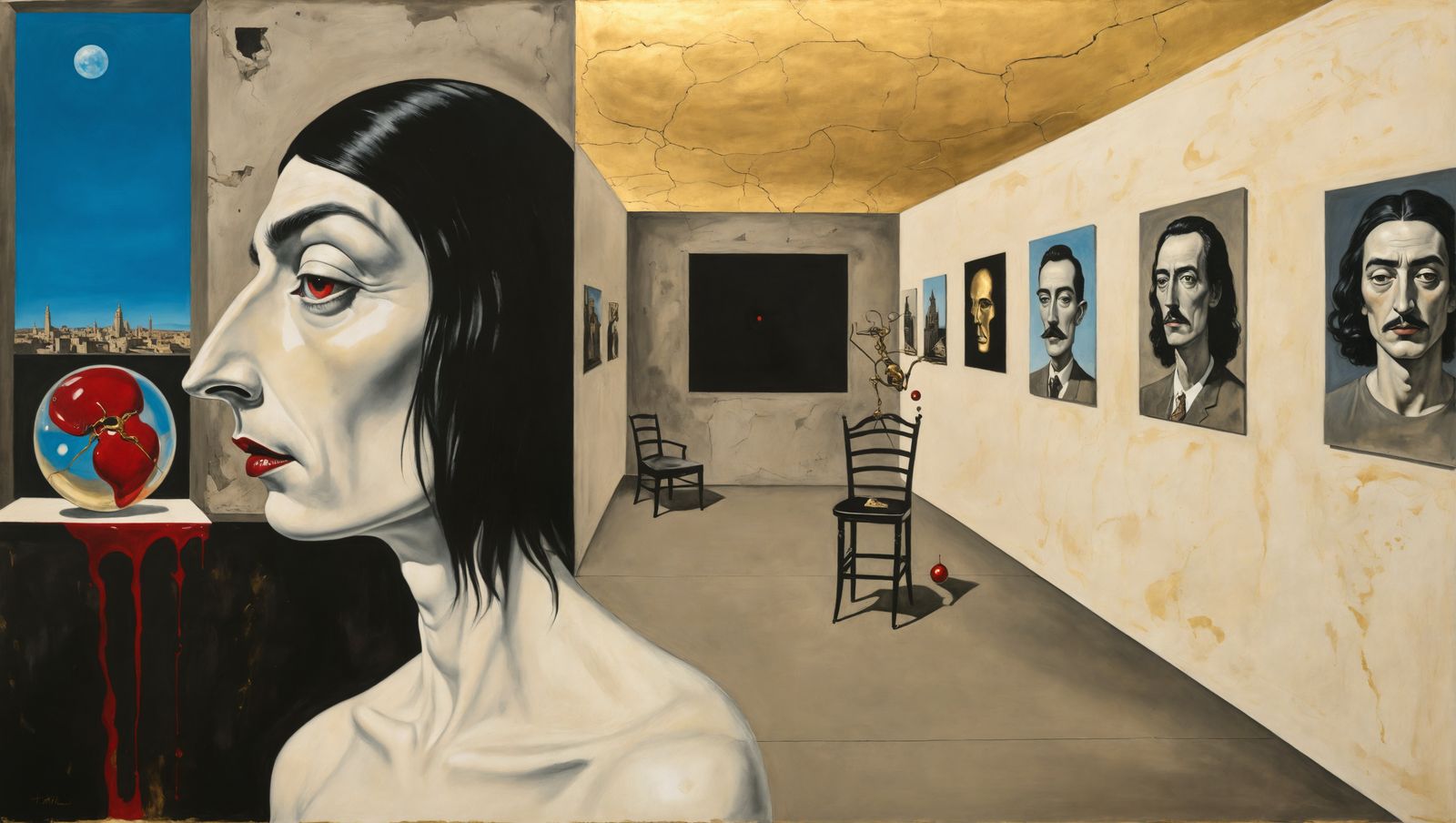 Surrealist Geometric Room with Distorted Man