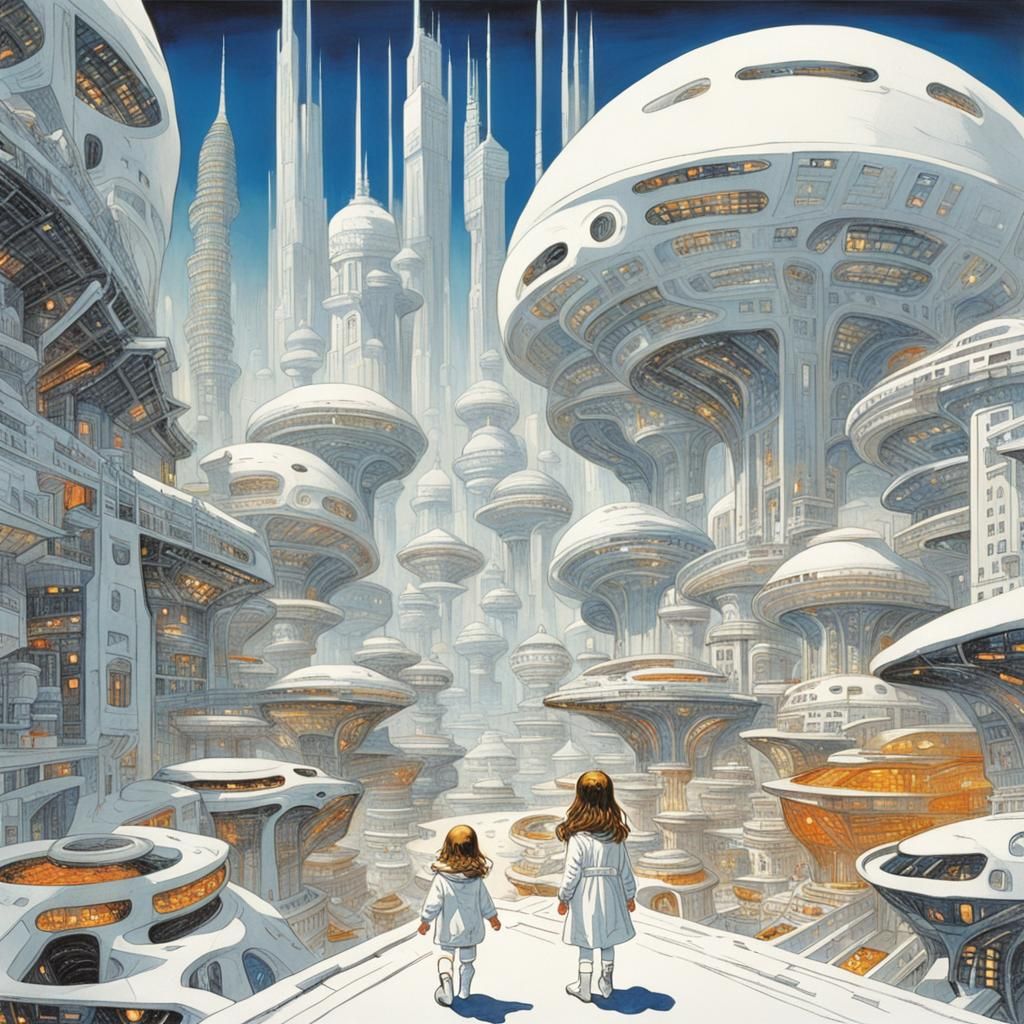 Girl in White City, Philippe Druillet Style