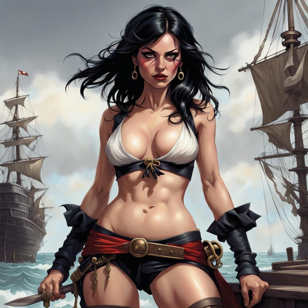Sinister Female Pirate with Black Hair