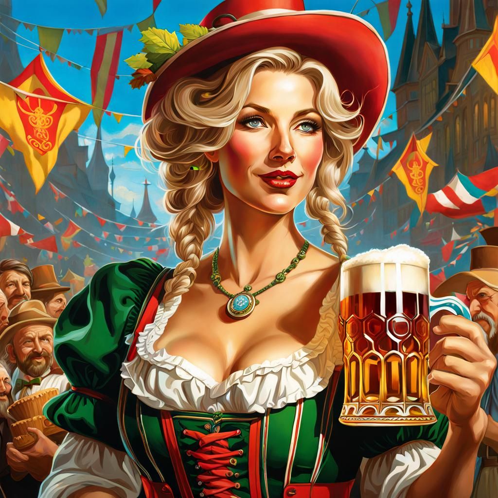 Oktoberfest Portrait in Gouache, Hyperdetailed Concept Art