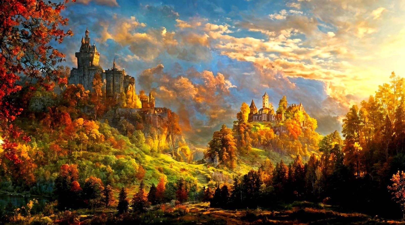 Ethereal Castle Landscape Oil Painting