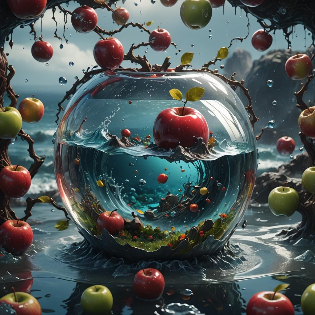 Glass Apple Filled with a Colorful Sea
