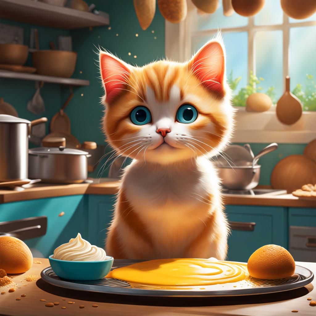 Hyperrealistic Cute Cat Baking Concept Art