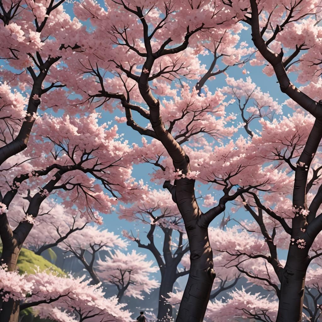 Detailed 3D Anime Cherry Blossom Tree Art
