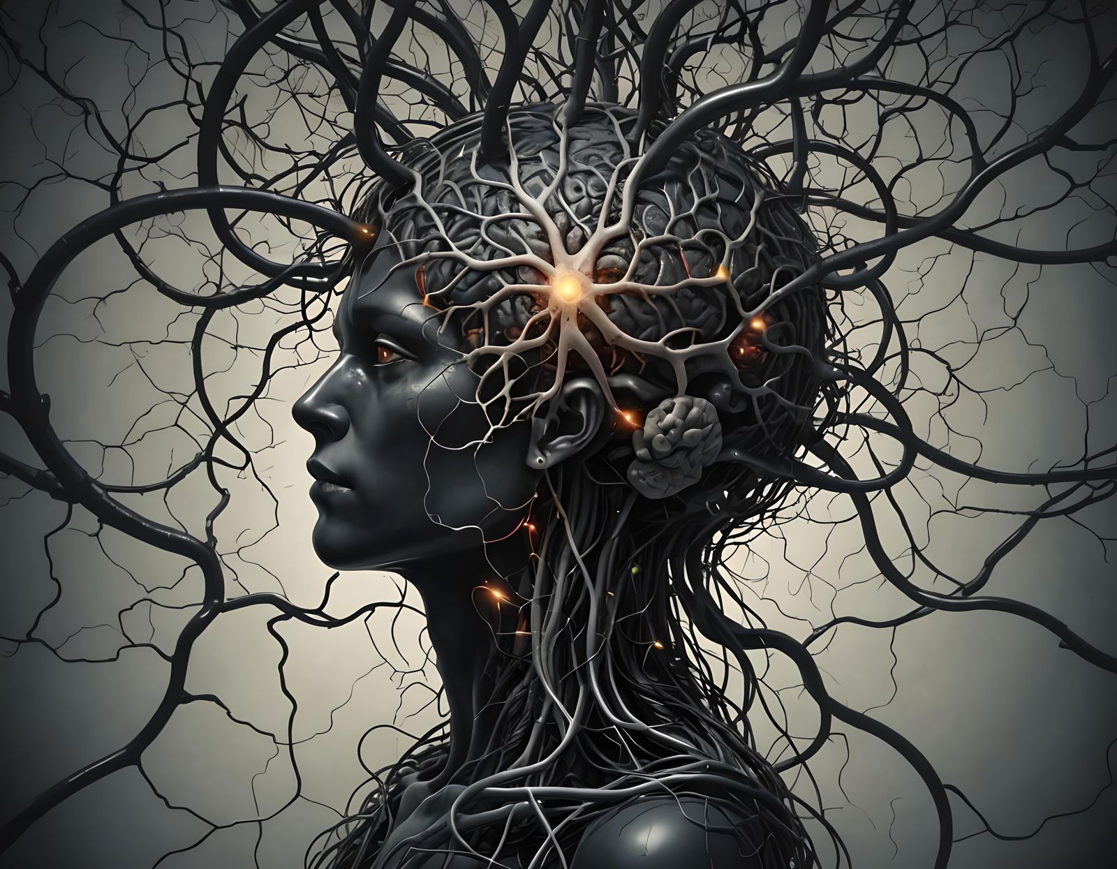 Dark Academia Neuro-Linked Brains Art