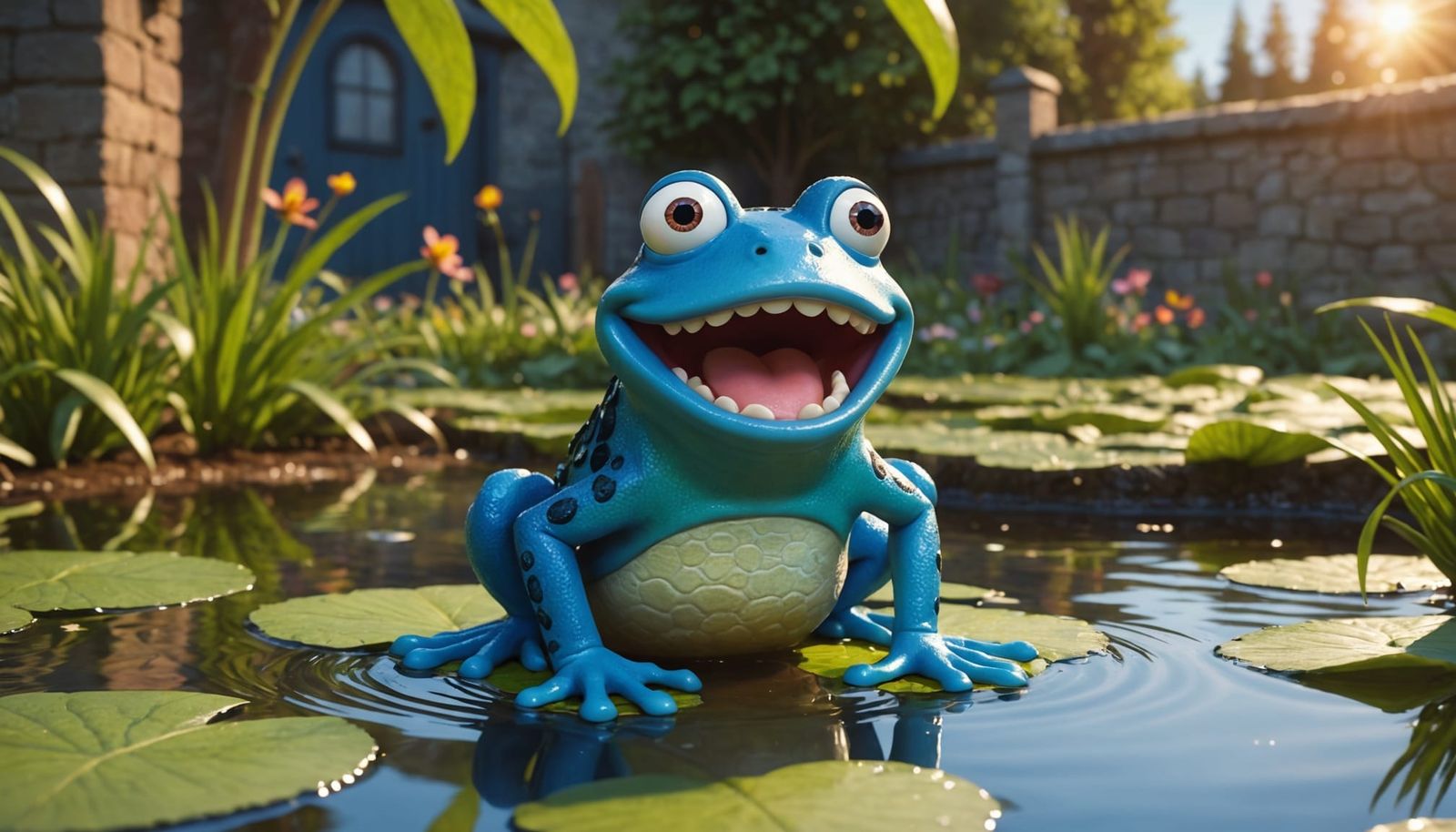 Surprised Frog in Aardman-Style Sunset Scene