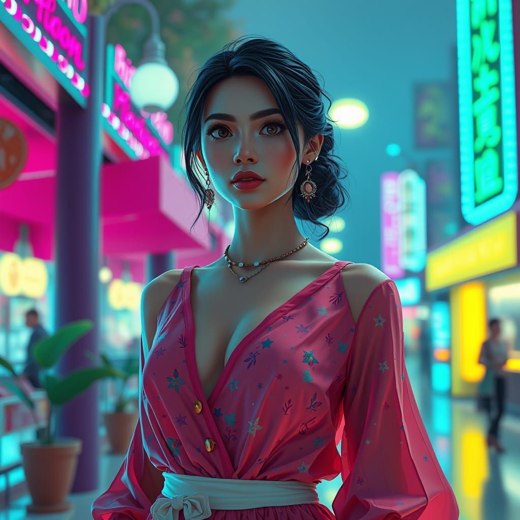 Elegant Woman in Vibrant 3D Mosaic Style