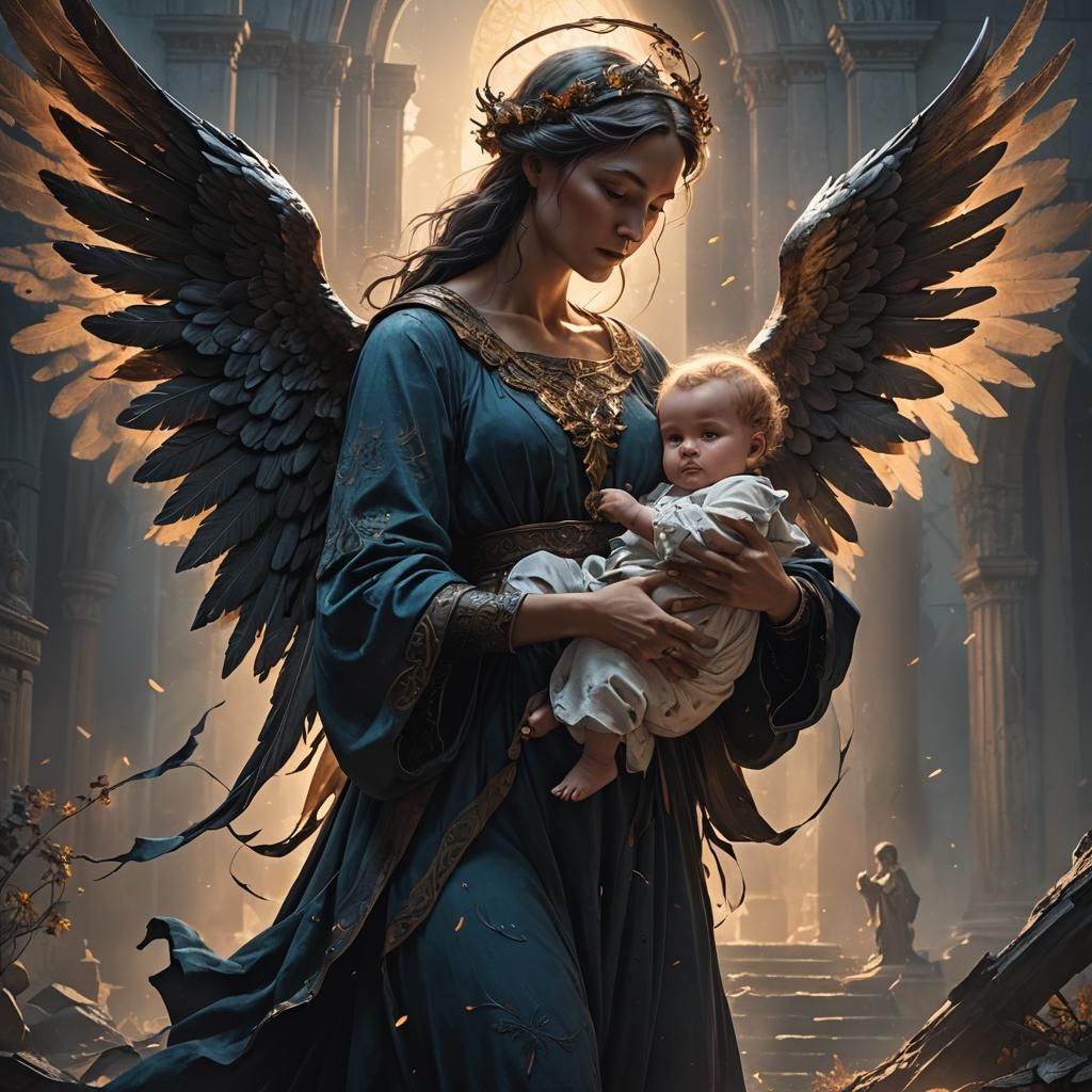 Mother and Child with Angel Silhouette