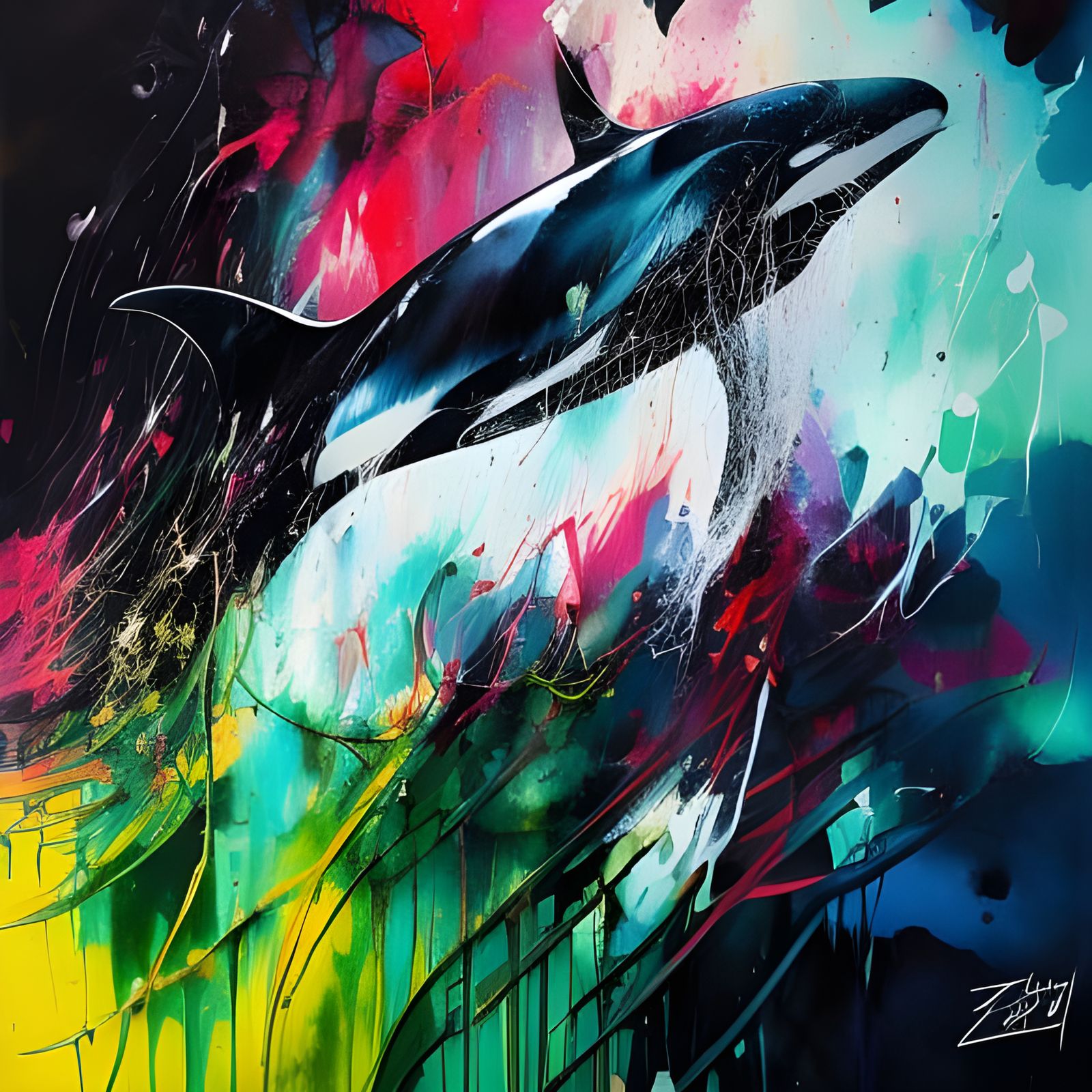 Colorful Ink Splash Orca Whale in 3D