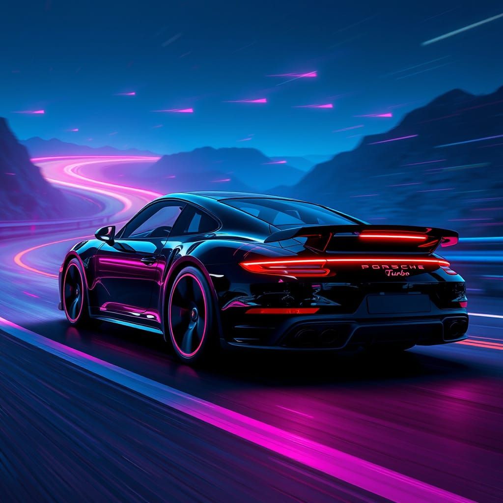 Dazzling Porsche 911 Turbo Speeds Through Cyberpunk Cityscap...