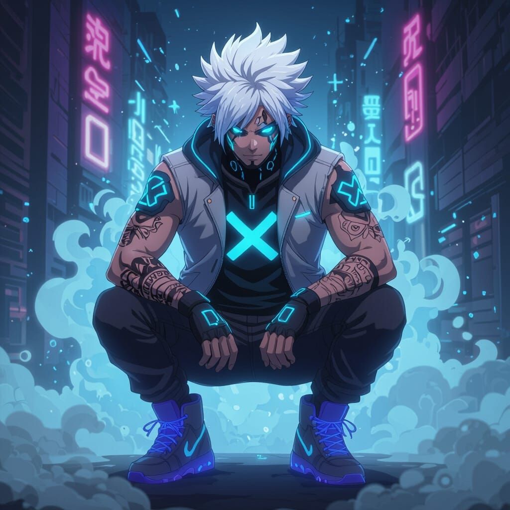 Cyberpunk Anime Character with Neon Mask