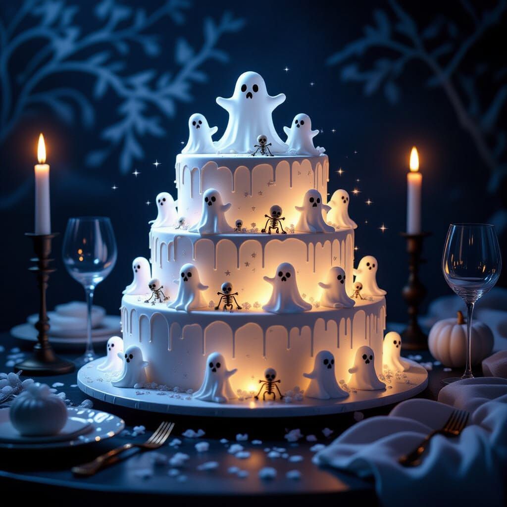 Ghostly Birthday Cake with Ethereal Glow
