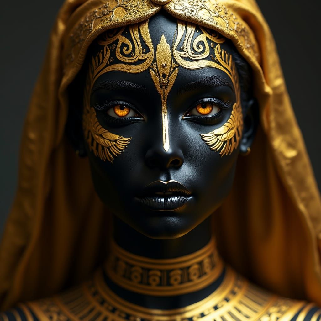 Egyptian Goddess in Opulent Black and Gold
