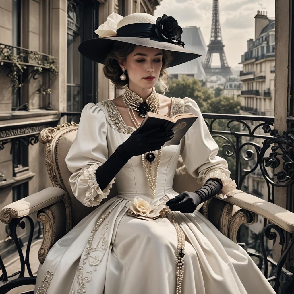 Aristocrat in Futuristic Paris Reading a Book