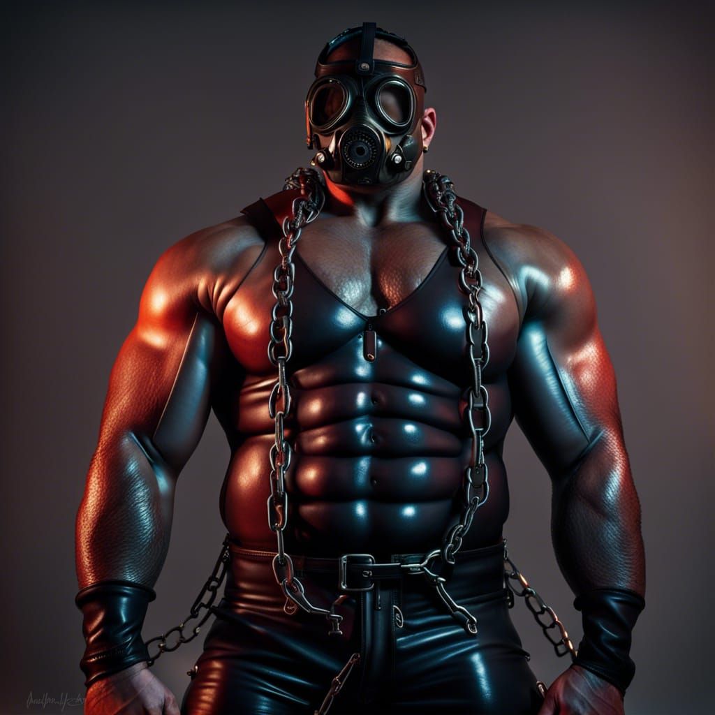 Muscle Man in Leather and Chains