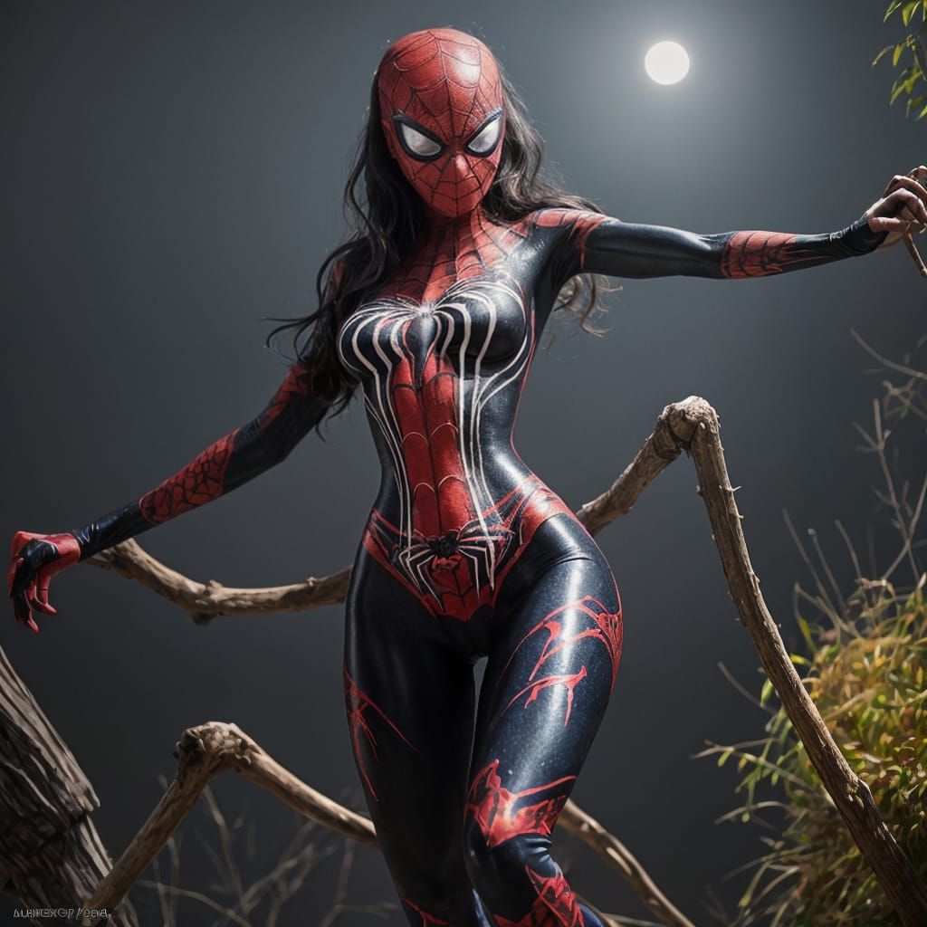 Glamorous Superhero Body Art Adorns Spidergirl