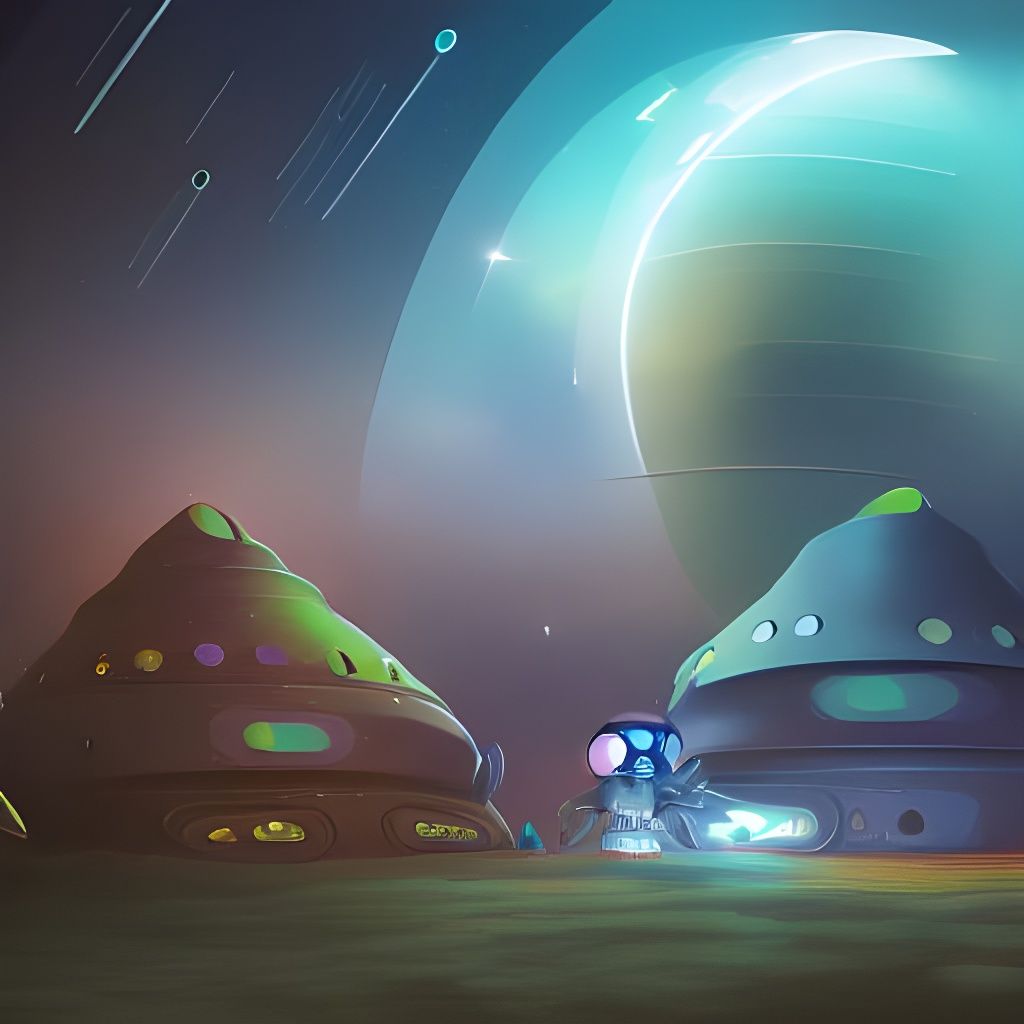 Gnome Mushroom Spaceport with Little Monster: Cosmic Illustr...