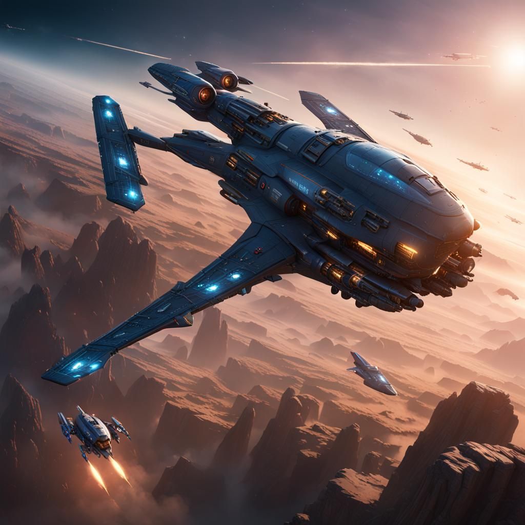 Starship Fighter X Bomber in Detailed Matte Painting