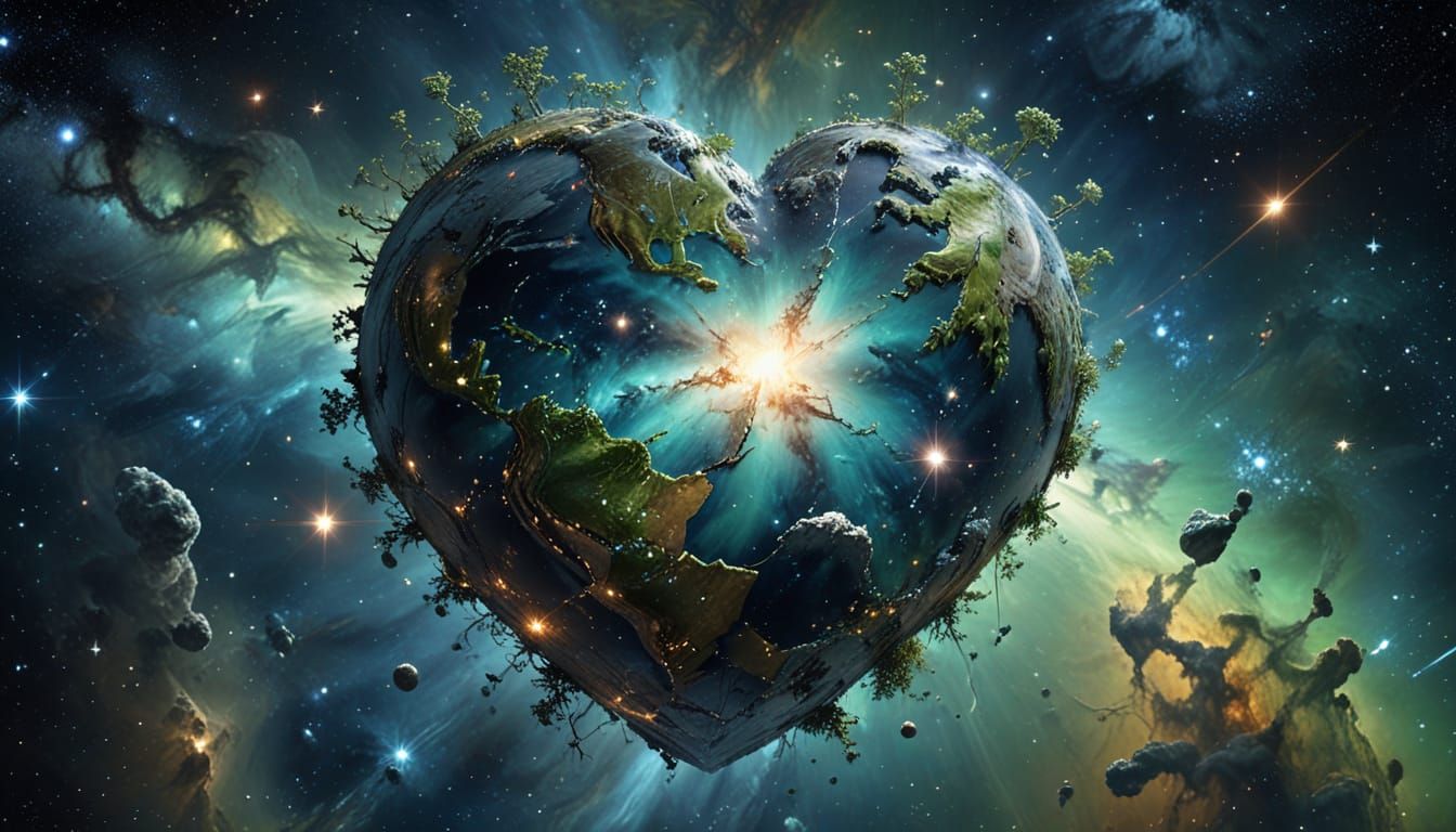 Earth Heart Heals in Cosmic Digital Art