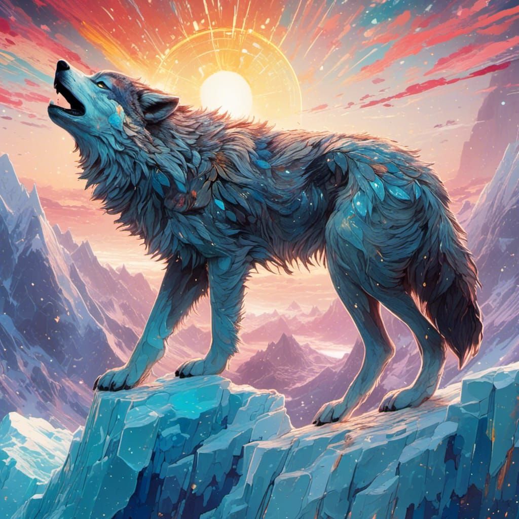 Alpha Wolf Howling on Ice Mountain