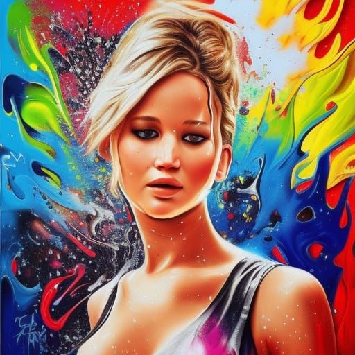 Jennifer Lawrence Graffiti Art: Splash Art Portrait
