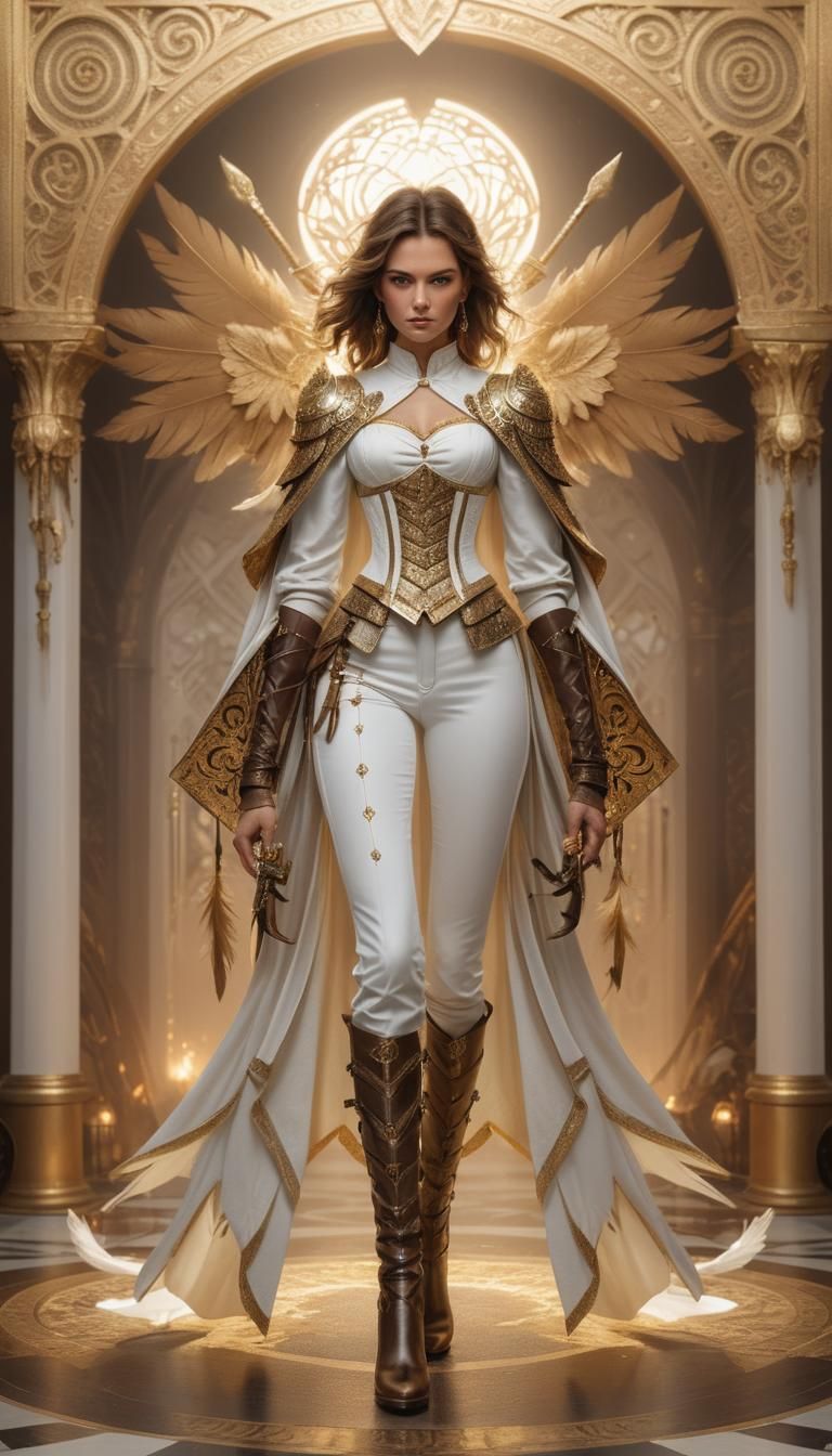 Fantasy Portrait of Woman with Swords and Golden Arch