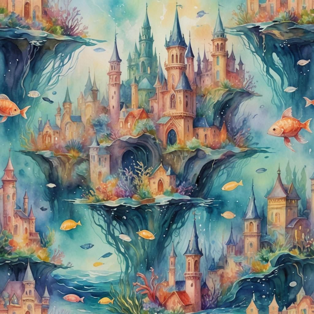 Underwater City: Impressionistic Watercolor Painting