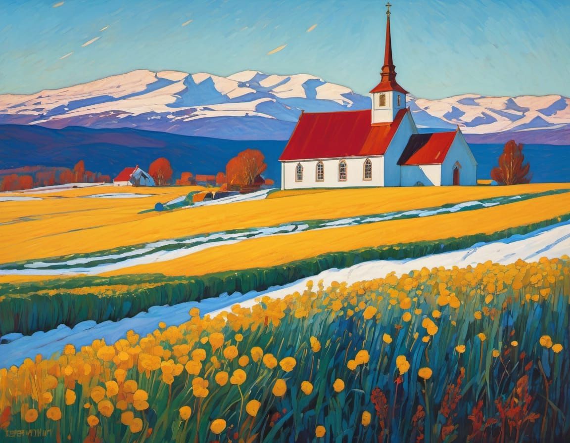 Winter Country Church: Impasto Painting