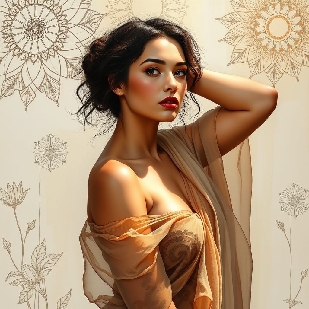 Elegant Morning Goddess in Golden Ornate Splendor